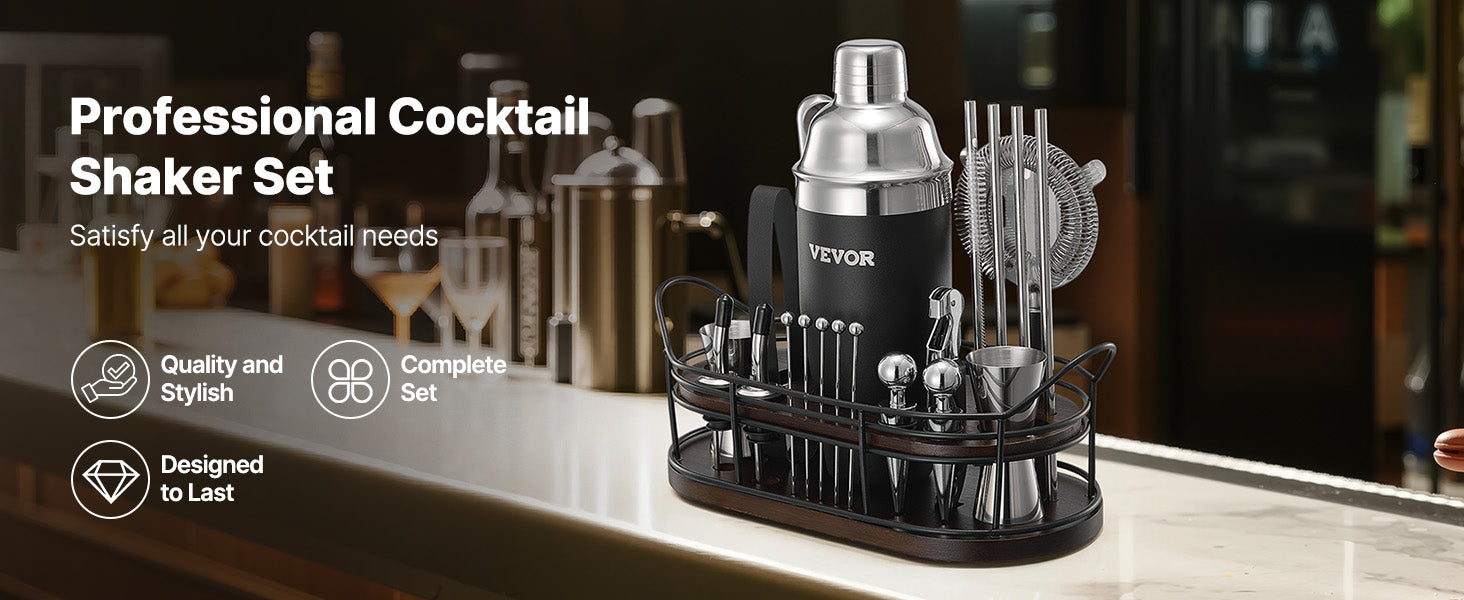 5 Somewhere 23 Piece Professional Grade Bartender's Tool Kit with Bamboo Stand