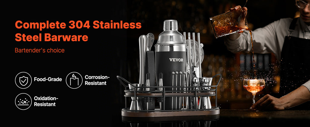 5 Somewhere 23 Piece Professional Grade Bartender's Tool Kit with Bamboo Stand