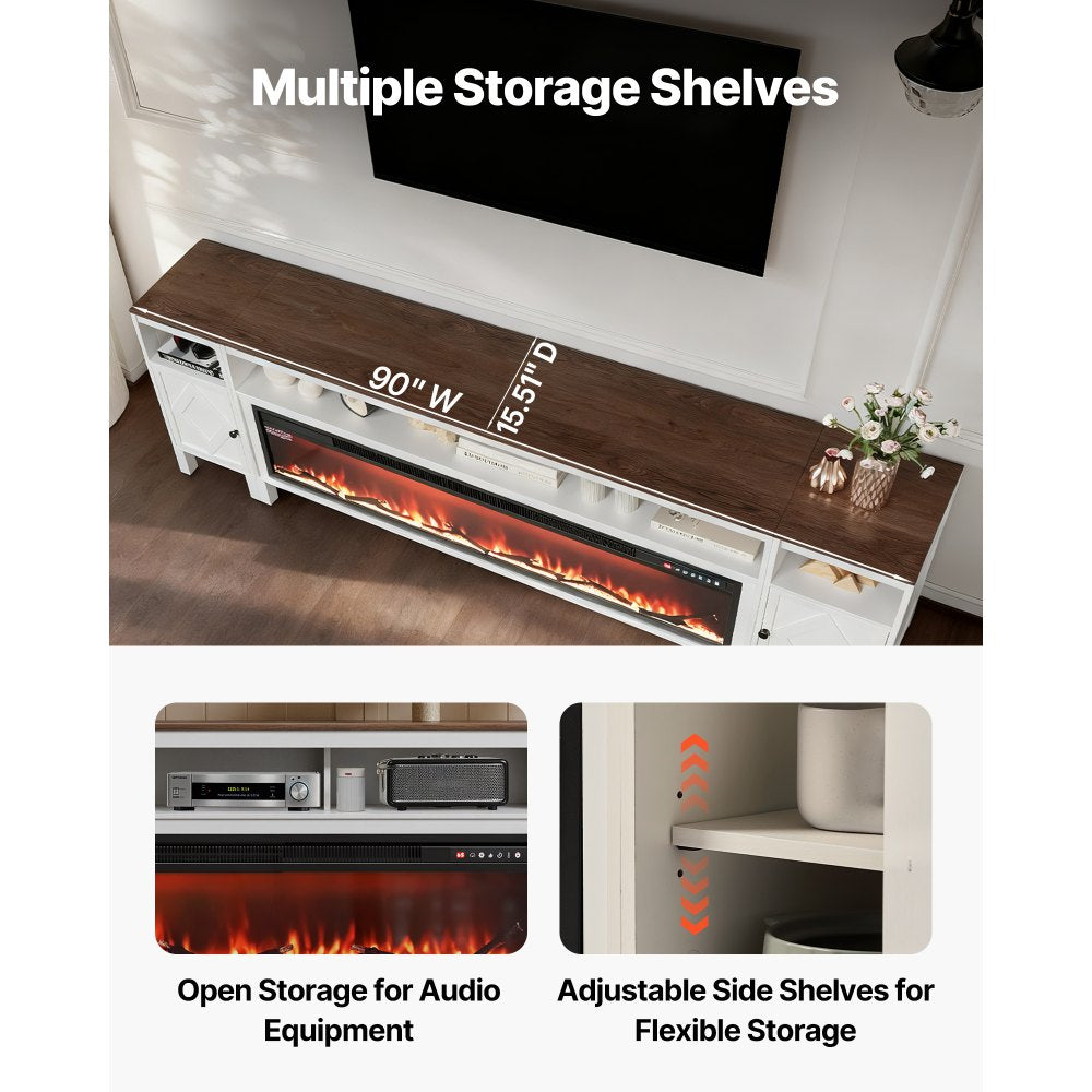 EcoHeat 60 in. Electric Fireplace in 90 in. Traditional farmhouse Entertainment Center