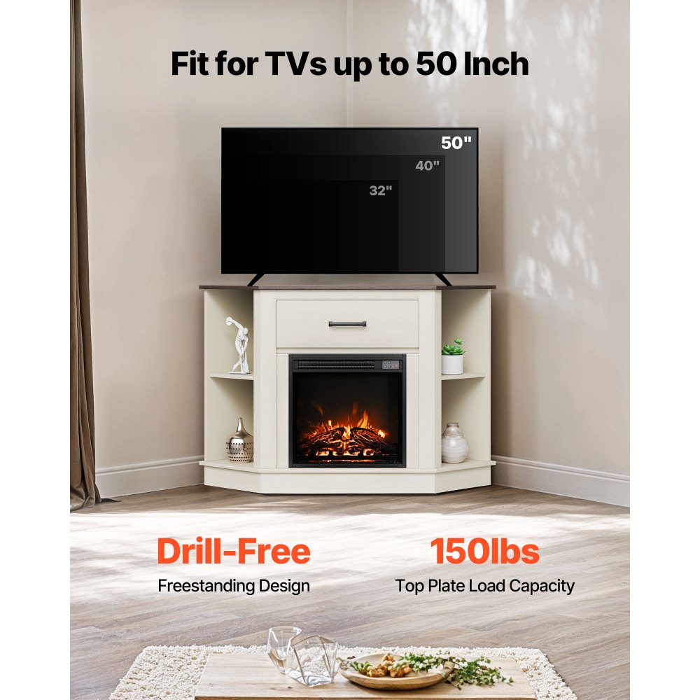 EcoHeat 18 in. Fireplace in 48 in. Round traditional Farmhouse Style Entertainment Center