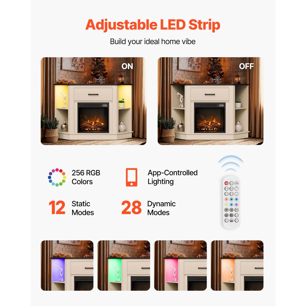 EcoHeat 18 in. Fireplace in 48 in. Round traditional Farmhouse Style Entertainment Center