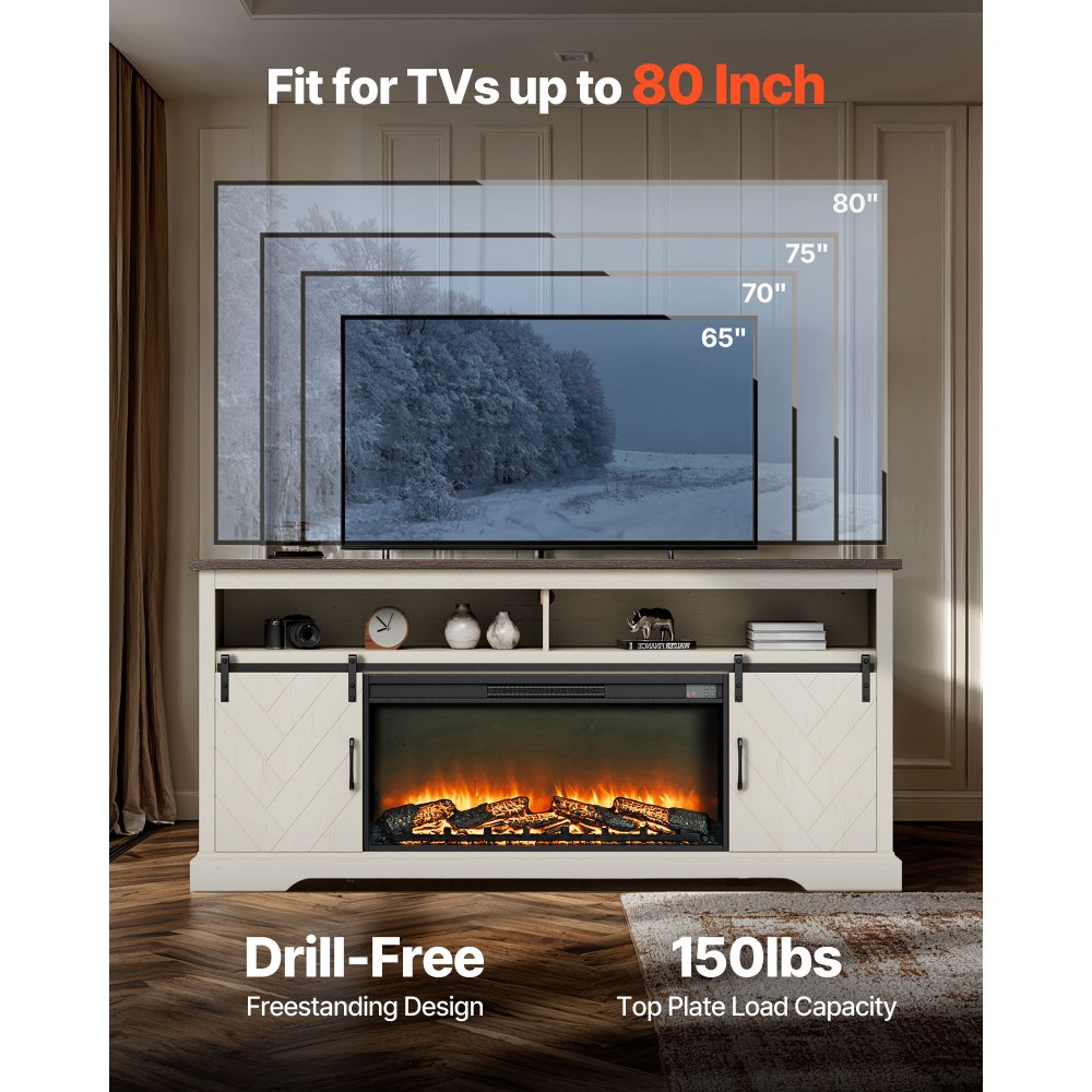 EcoHeat 36 in. Electric Fireplace in 70 in.Traditional Farmhouse Style Entertainment Center