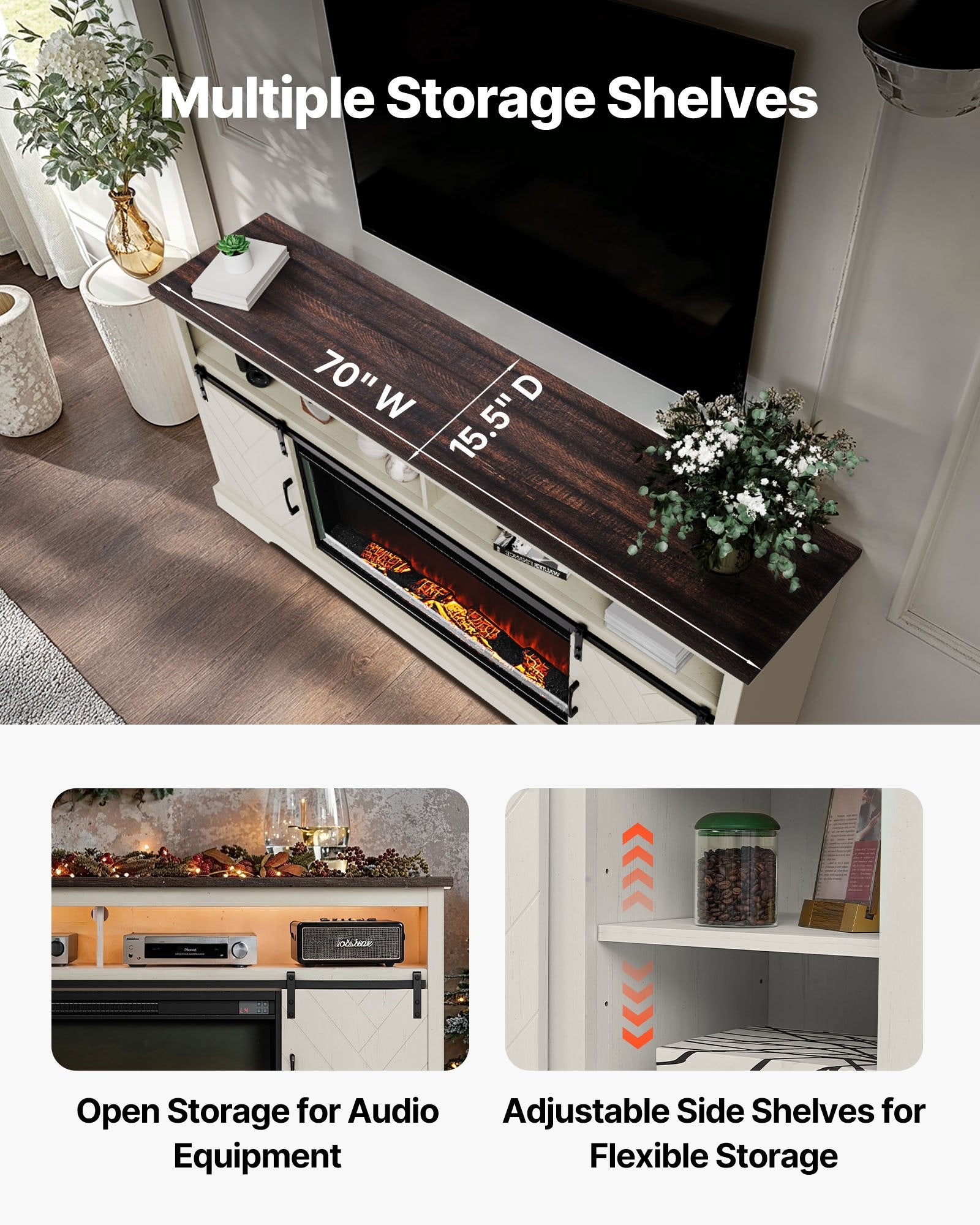 EcoHeat 36 in. Electric Fireplace in 70 in.Traditional Farmhouse Style Entertainment Center