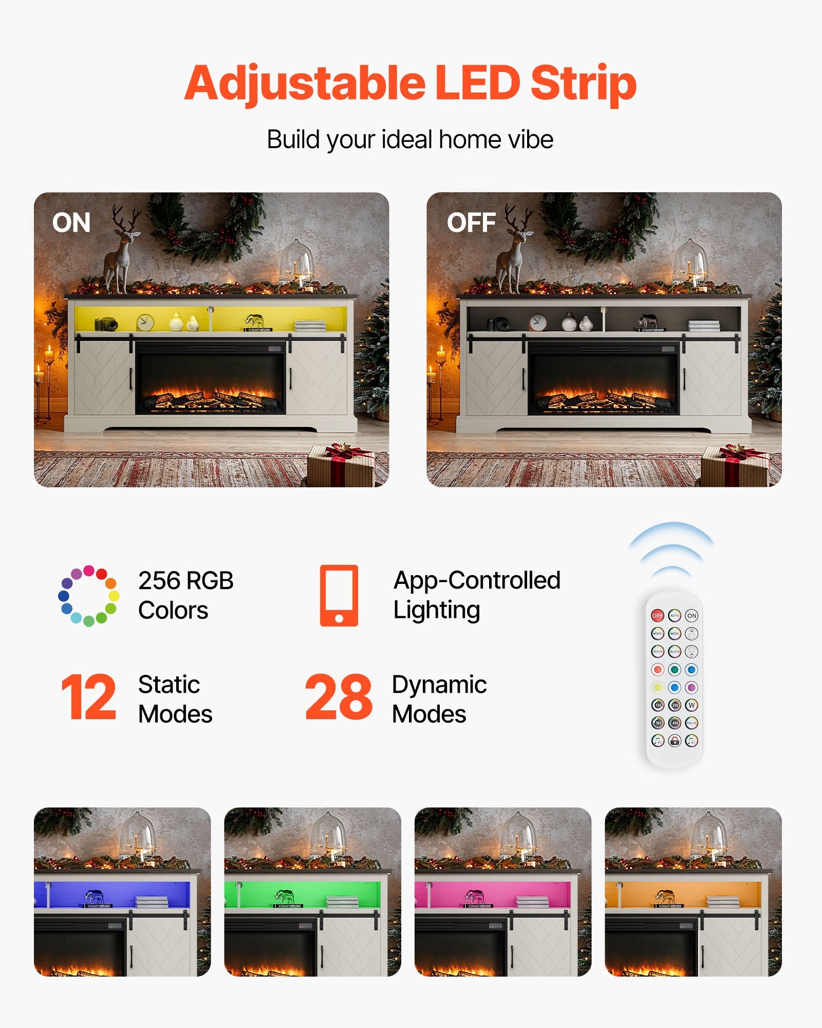 EcoHeat 36 in. Electric Fireplace in 70 in.Traditional Farmhouse Style Entertainment Center