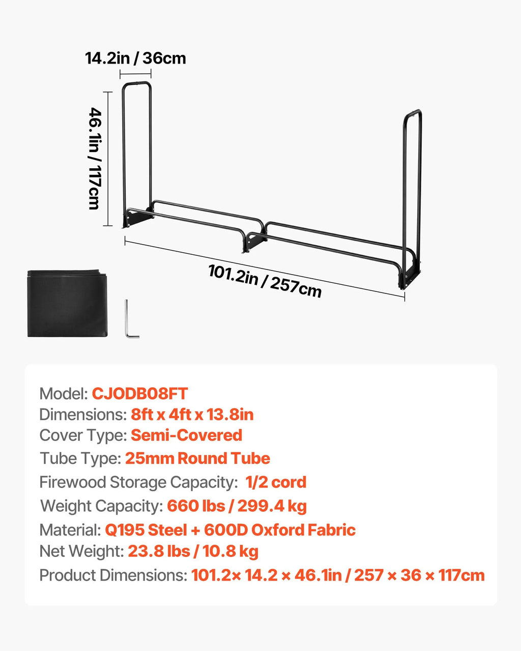 9.5'x3.5' Firewood Rack w/Cover