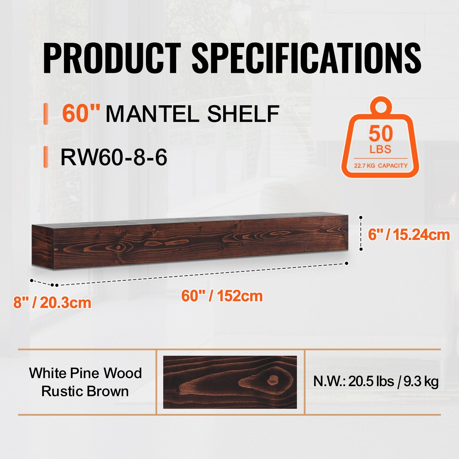 EcoHeat 60 in. Floating Mantel Shelf