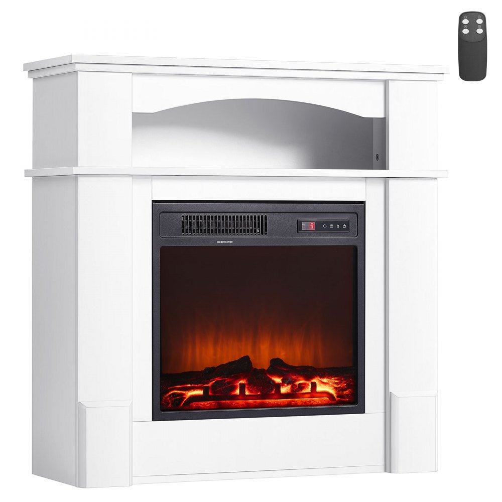EcoHeat Bedroom Freestanding Electric Fireplace with White Mantel and Remote