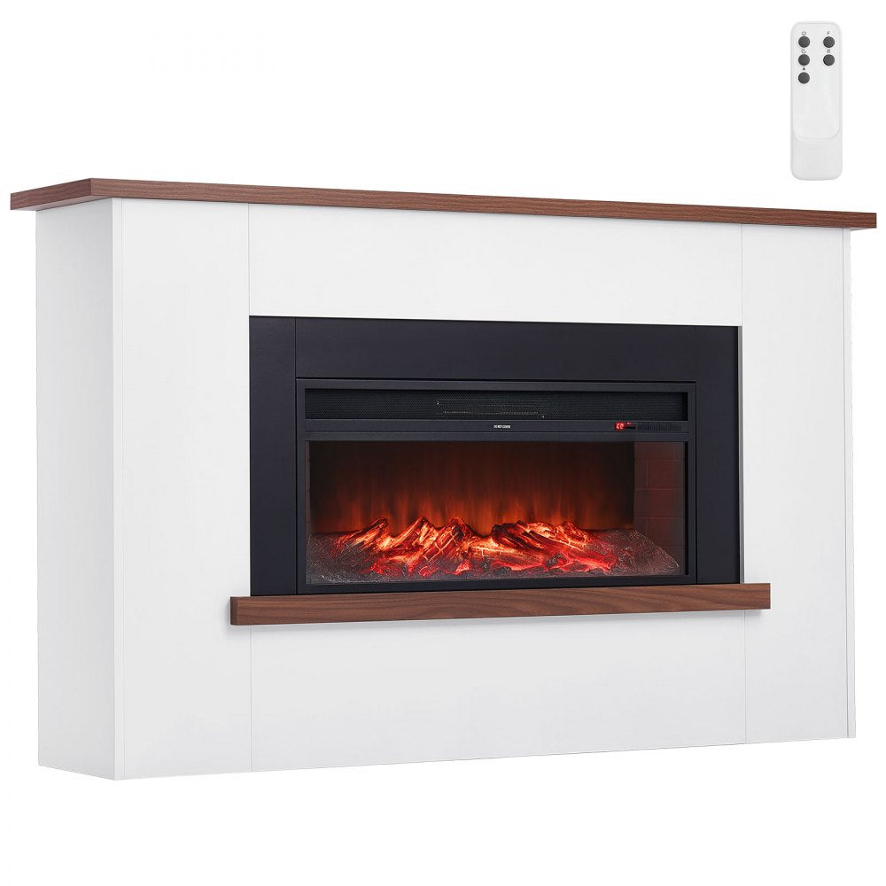 EcoHeat Decorative Freestanding Remote Controlled Electric Fireplace in White Mantel with Warm Wood Accents