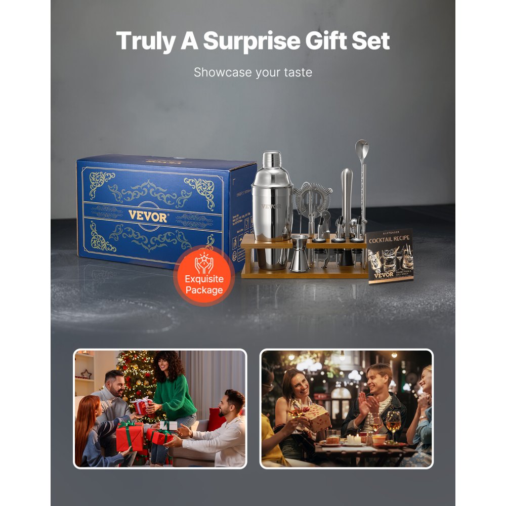 5 Somewhere 18 Piece Stainless Steel Bartending Set with Bamboo Stand