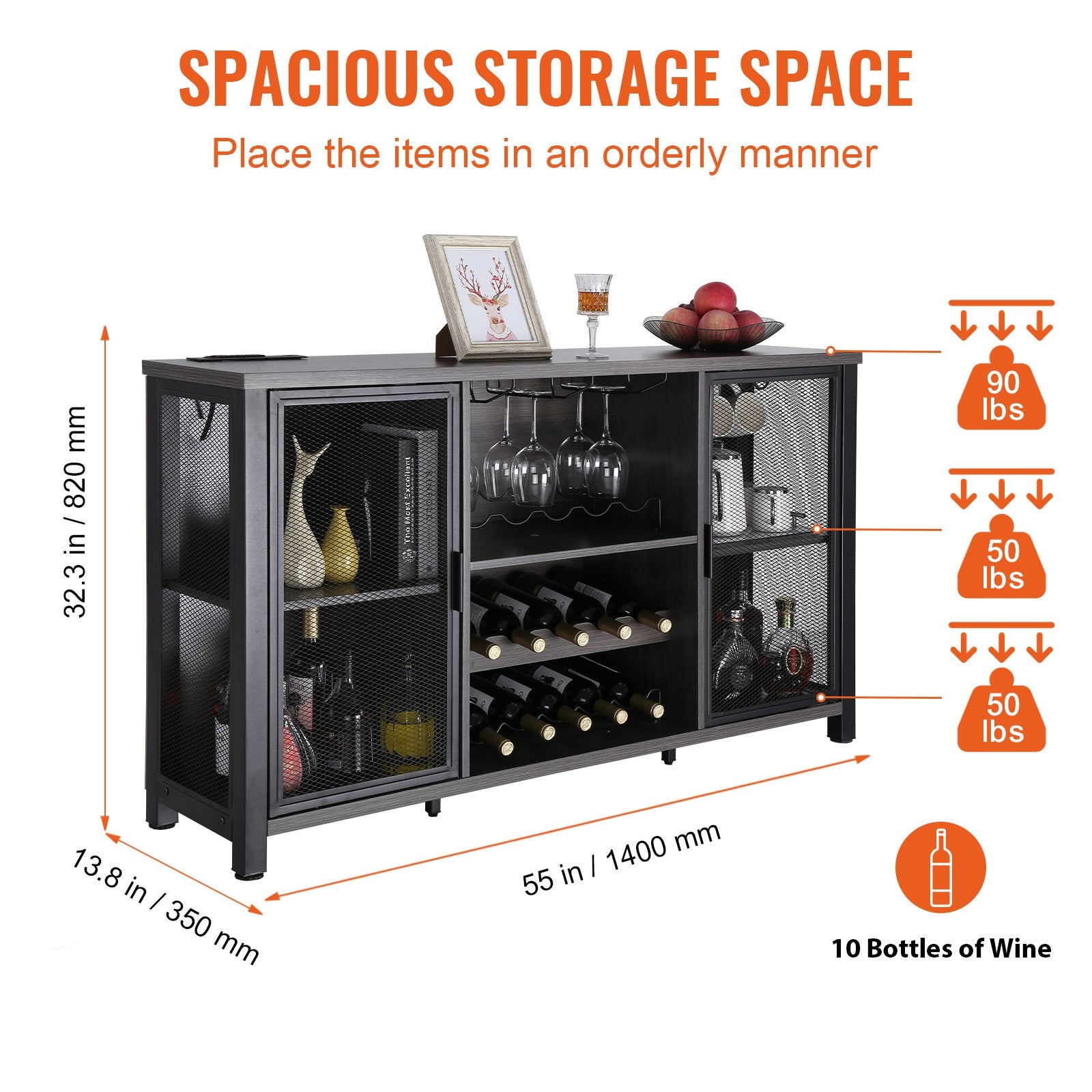 47-inch Caberet Style Liquor Console with Wine Rack
