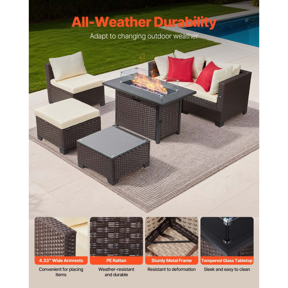 Breezee 6 Piece Recycled Composite Rattan Outdoor Conversational Set with Matching Firepit Table