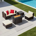 Breezee 6 Piece Recycled Composite Rattan Outdoor Conversational Set with Matching Firepit Table