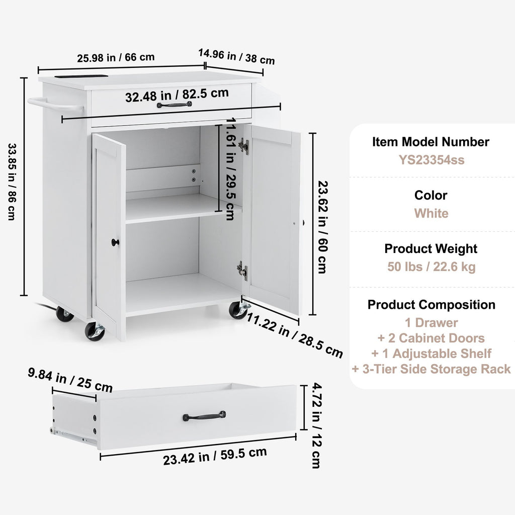 32" Mobile Kitchen Island Cart