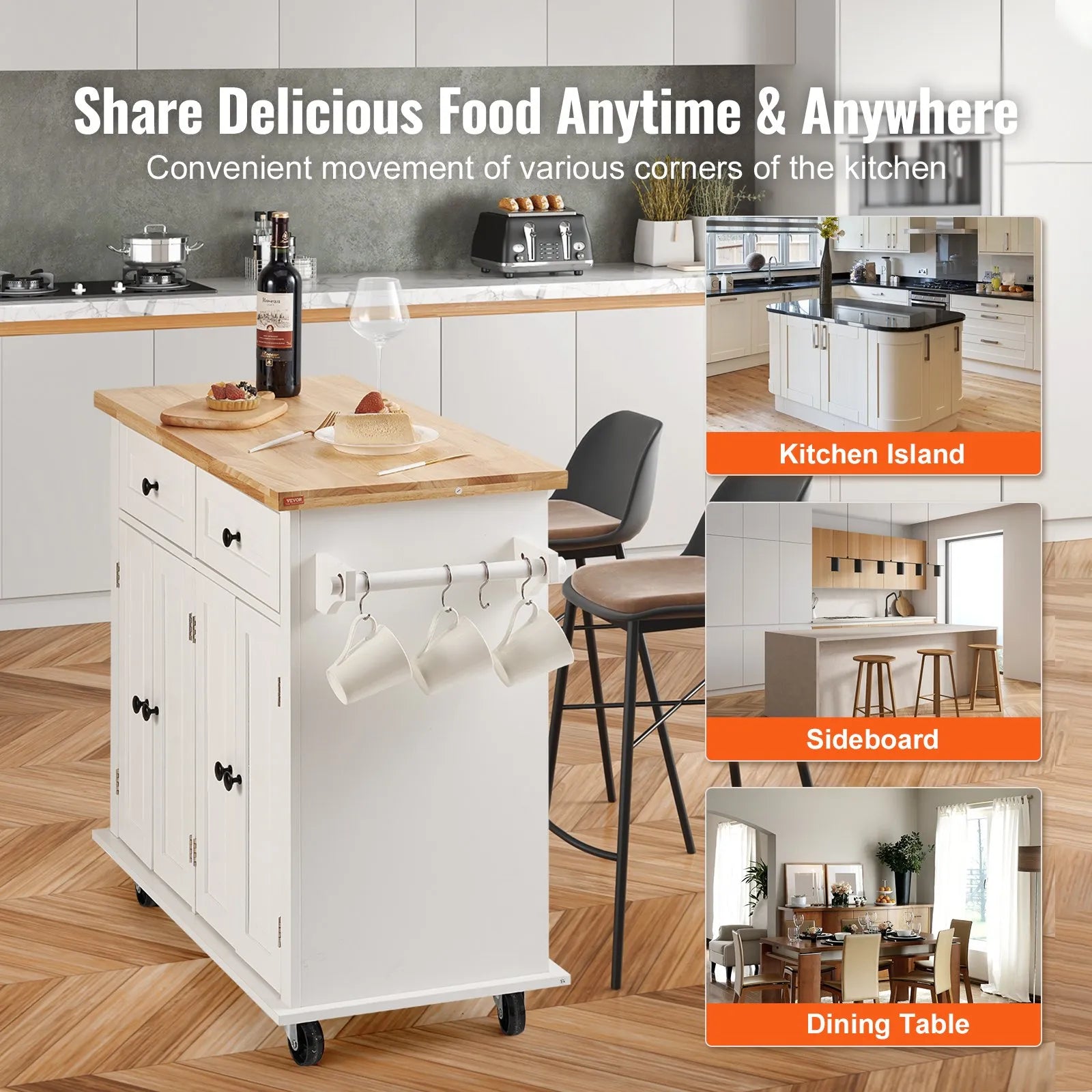 46" Premium Kitchen Island Mobile Cart