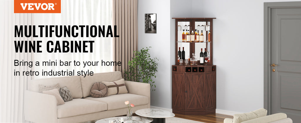 Black Walnut Corner Bar Cabinet and Wine Rack